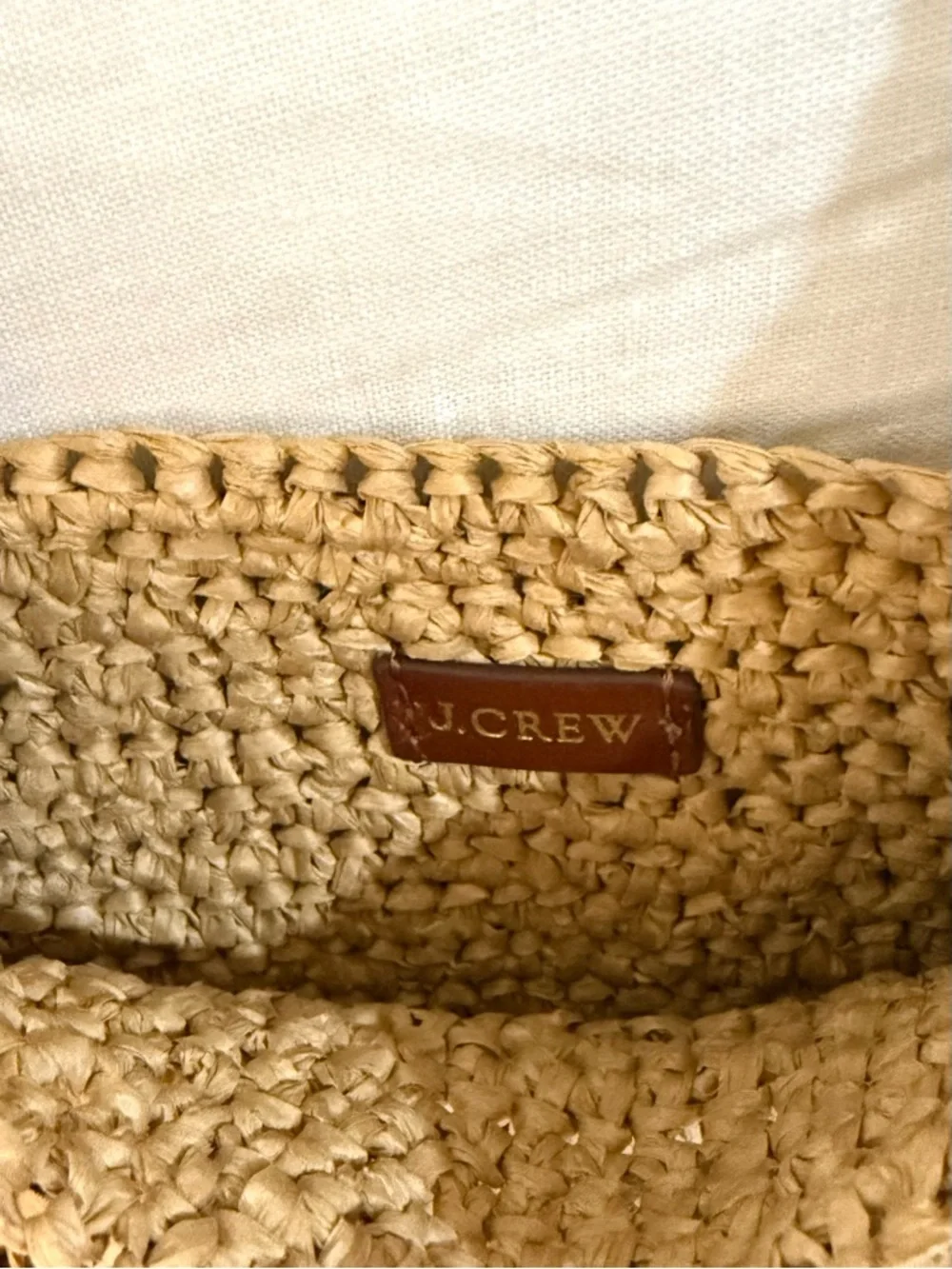J. Crew NWT Hand-knotted Natural Straw Shoulder Bag w/ leather Brown Handle - Picture 5 of 5